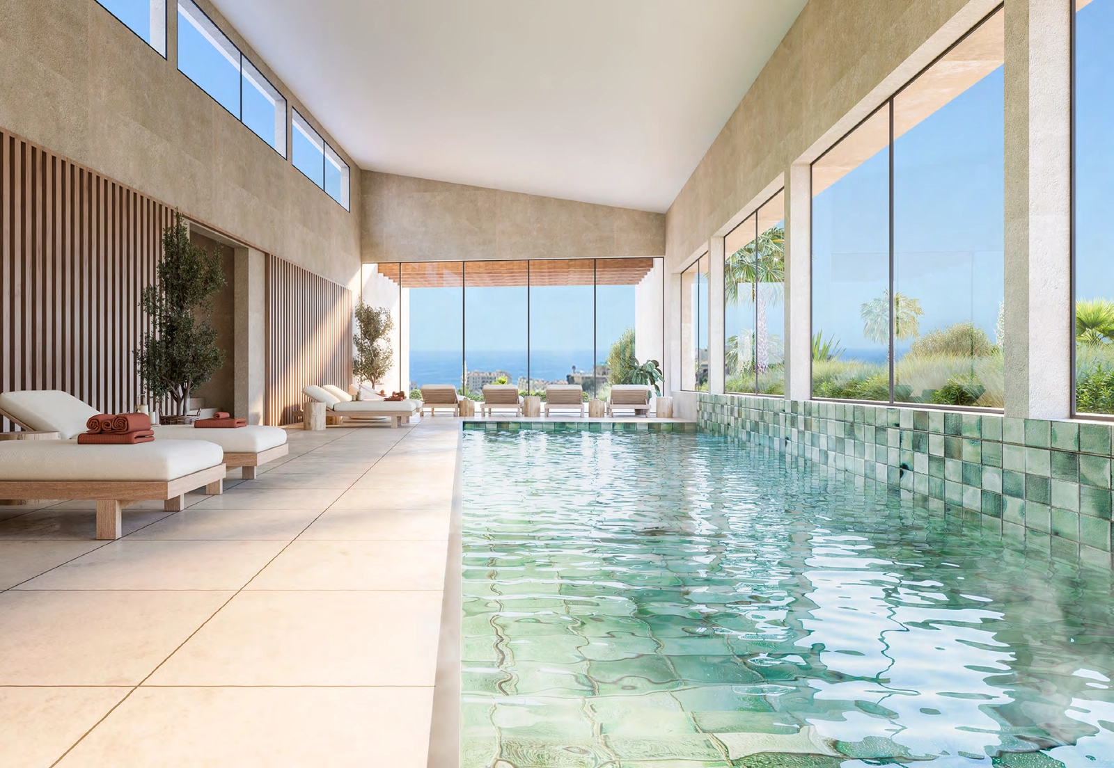 Det eksklusive innendørs oppvarmede bassenget og spa-området, designet for helårs avslapning og velvære.