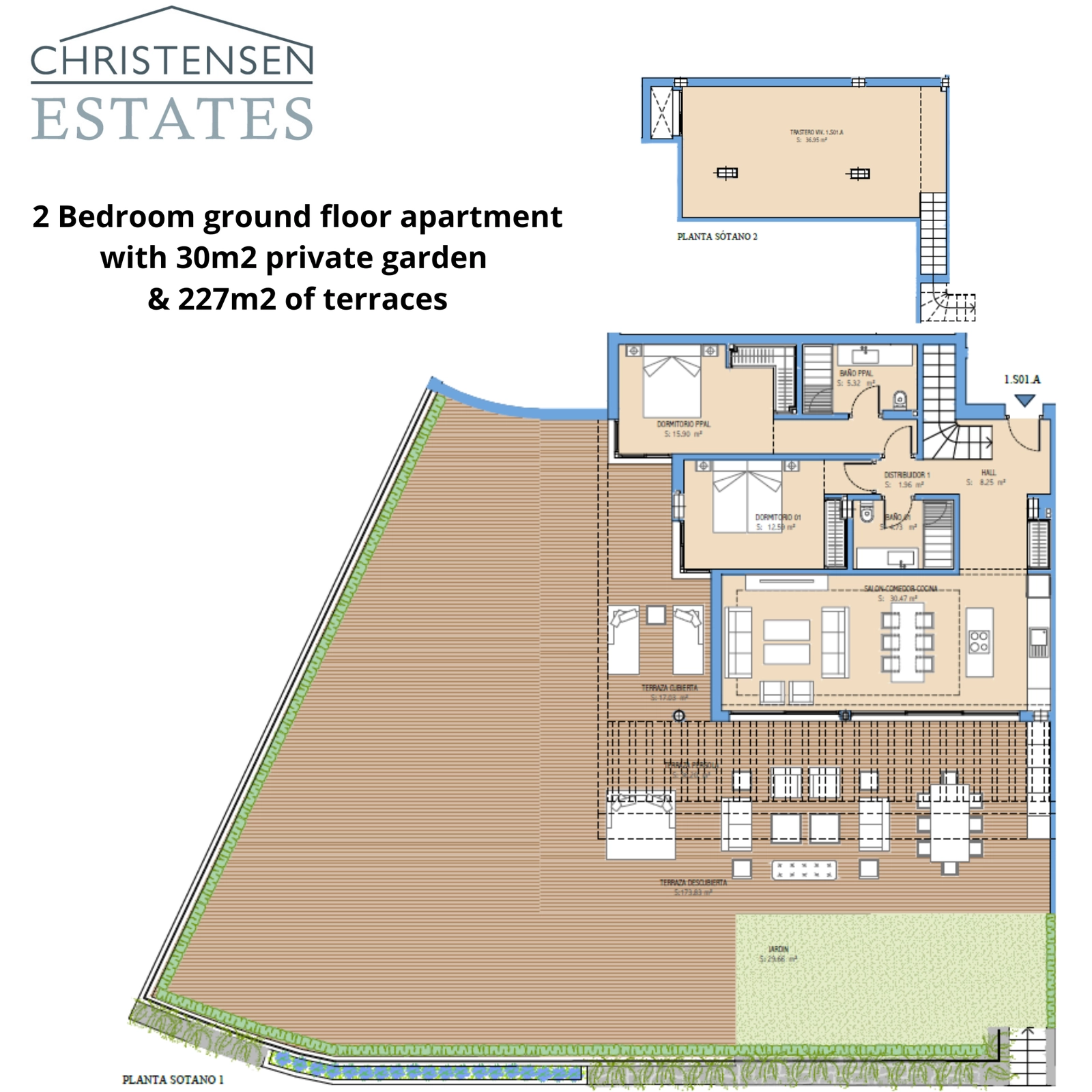 Denne romslige leiligheten i første etasje med to soverom har en eksepsjonelt stor terrasse og privat hage, som utvider boarealet ditt utendørs.