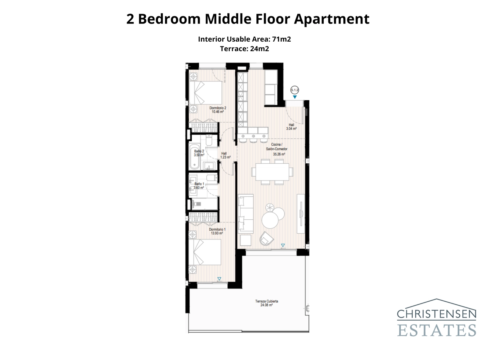 Et intelligent to-roms design med en åpen stue som strekker seg ut til en romslig overbygd terrasse for helårsglede.