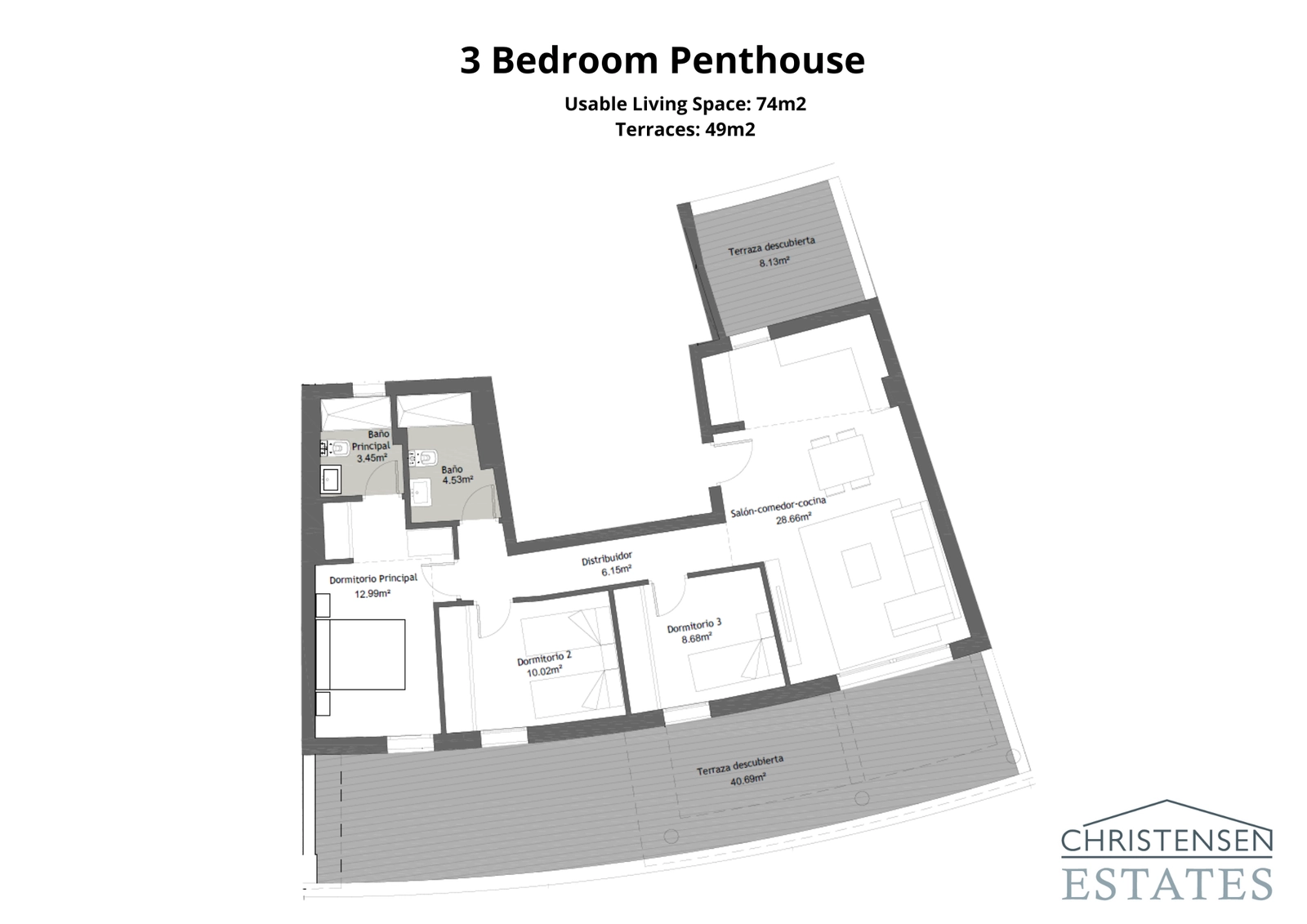 Denne romslige toppleiligheten med tre soverom tilbyr en eksepsjonell boopplevelse, med et imponerende stort terrasseområde perfekt for underholdning og avslapning.