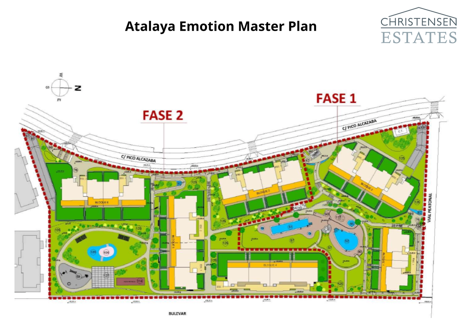 Denne masterplanen illustrerer den gjennomtenkte utformingen av utbyggingen, som viser de omfattende grøntområdene og fellesfasilitetene.