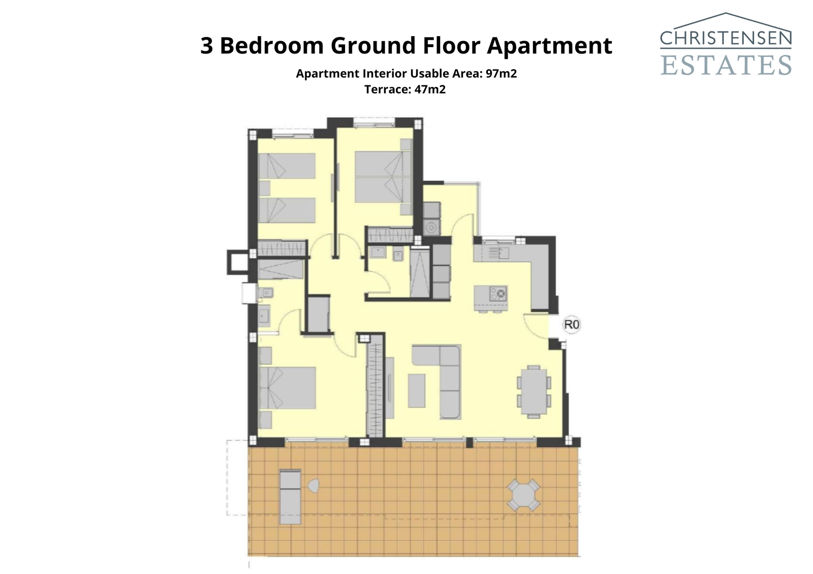 En romslig leilighet i første etasje med tre soverom, med sjenerøse interiører som kobles til en stor terrasse for en fantastisk innendørs-utendørs livsstil.