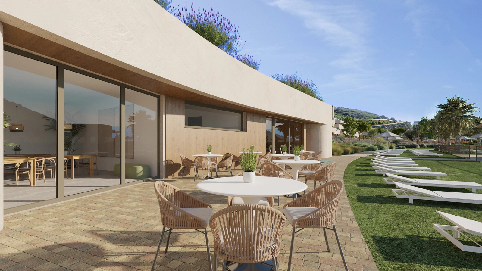 Slapp av på terrassen til beboernes sosiale klubb.