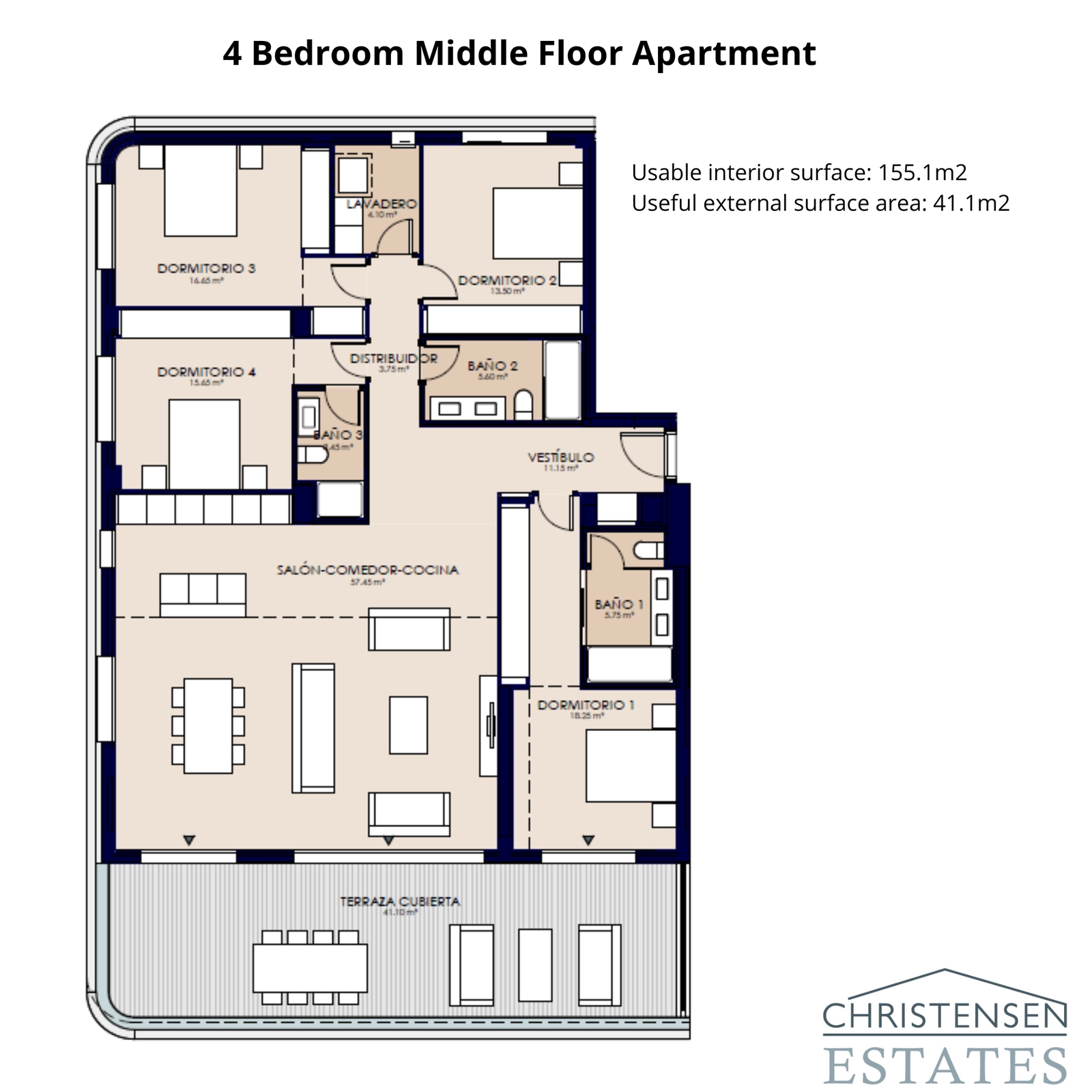 Denne leiligheten med fire soverom tilbyr en smart planløsning med god plass for familieliv, supplert med en bred terrasse med vakker utsikt.