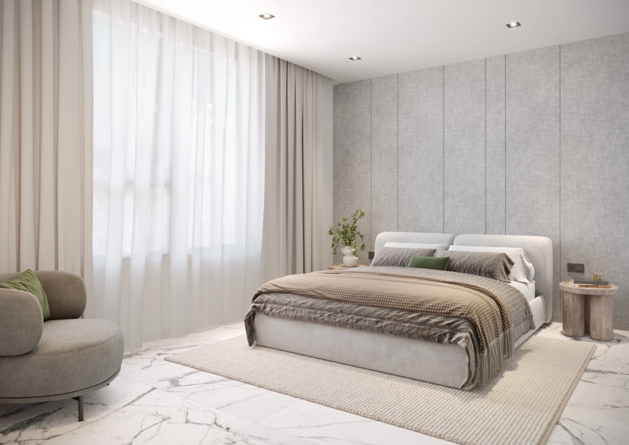 Et fredelig og romslig soverom designet for ultimat komfort og avslapning.