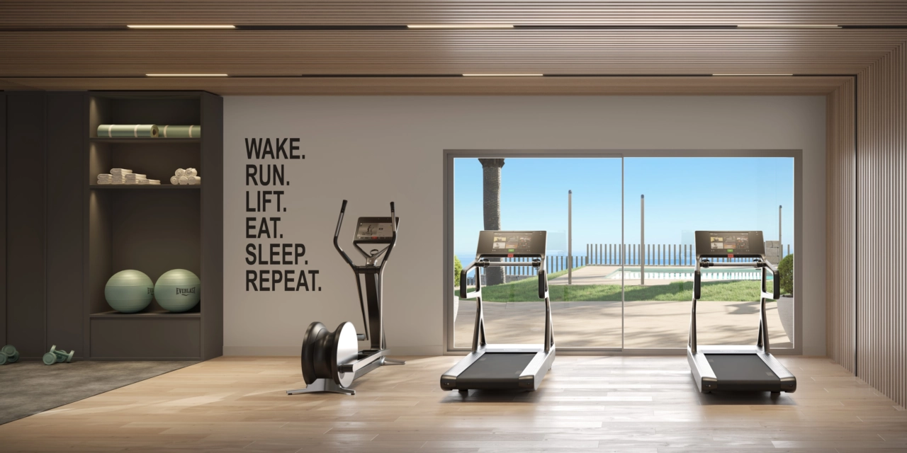 Hold deg aktiv i det toppmoderne treningsrommet med inspirerende utsikt over Costa del Sol.