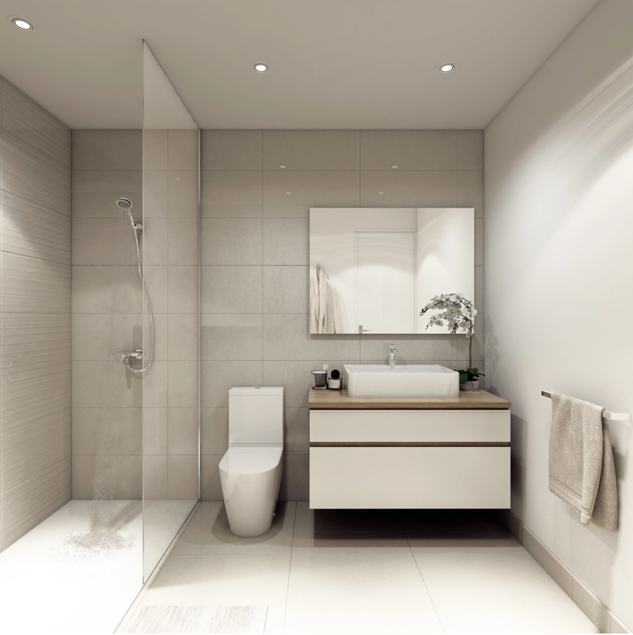 Et moderne bad med høykvalitets finish og et rent, elegant design.