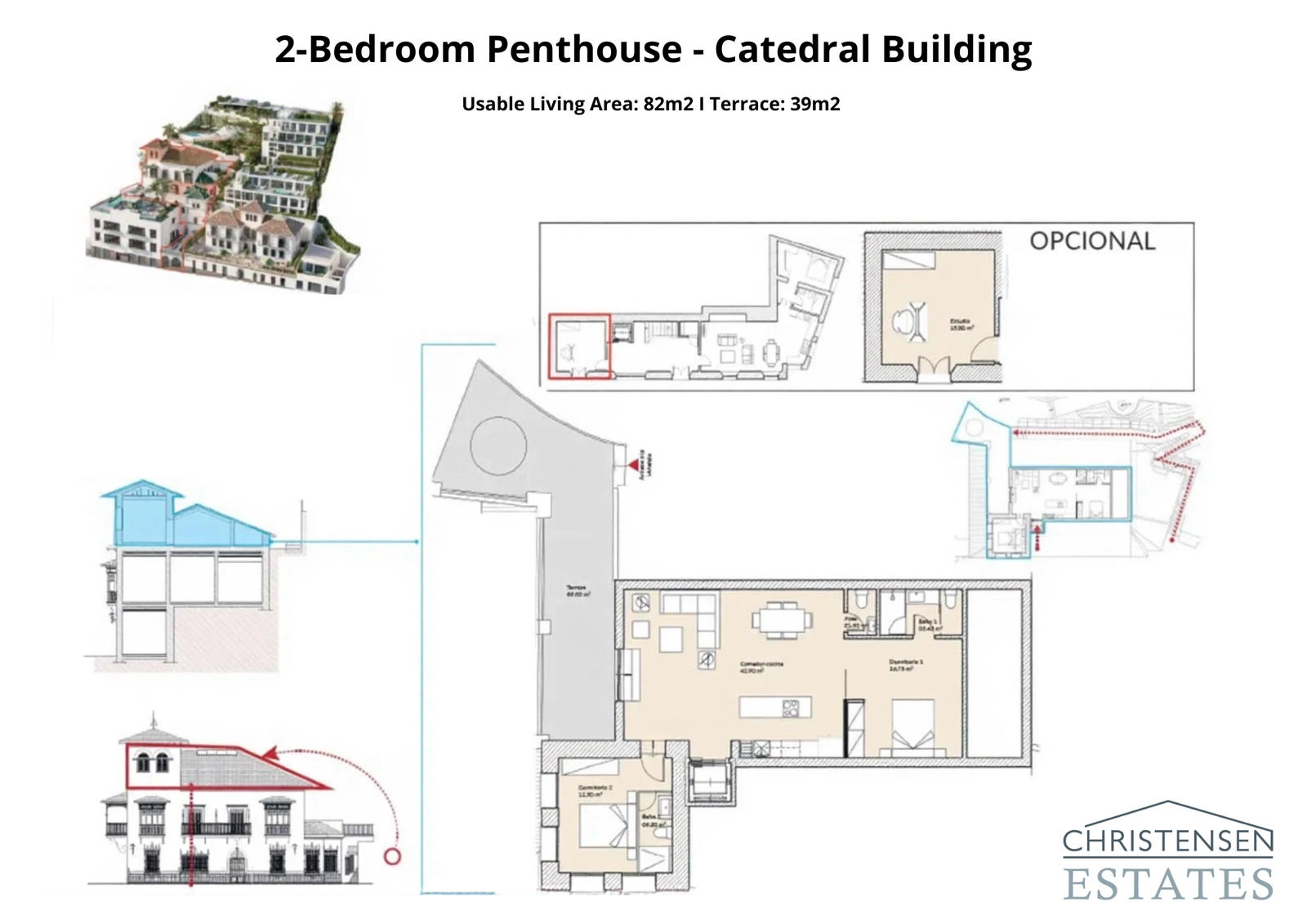 En veldesignet to-roms penthouseleilighet i den historiske Catedral-bygningen, med en romslig terrasse for å nyte panoramautsikten.