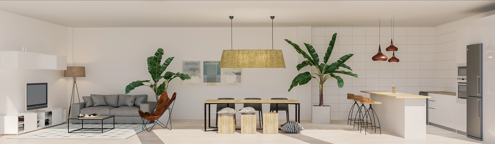 Et vakkert designet interiør for beboere å slappe av og sosialisere seg.