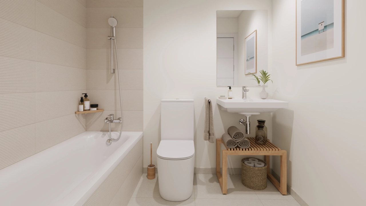 Et andre velutstyrt bad med badekar for familie eller gjester.