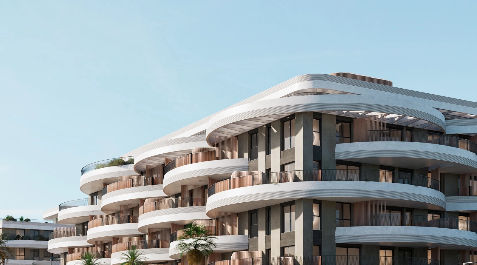 Bygningens unike, flytende arkitektur kombinerer moderne estetikk med naturlige elementer.