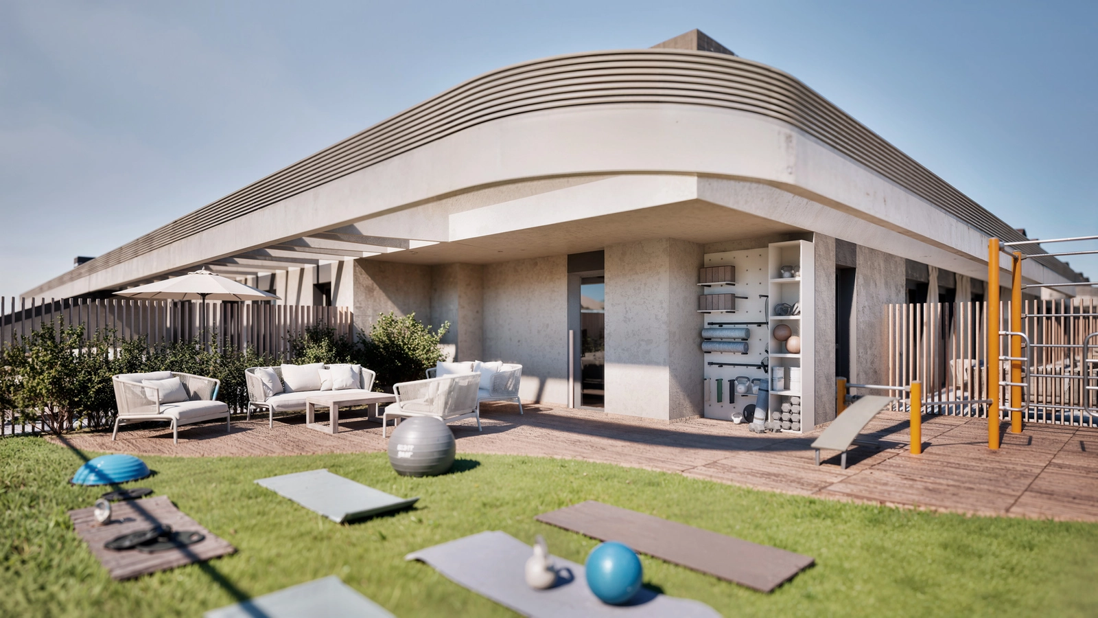 Takets 'Flex Sone', et utendørs område for yoga og calisthenics, designet for helse og velvære.