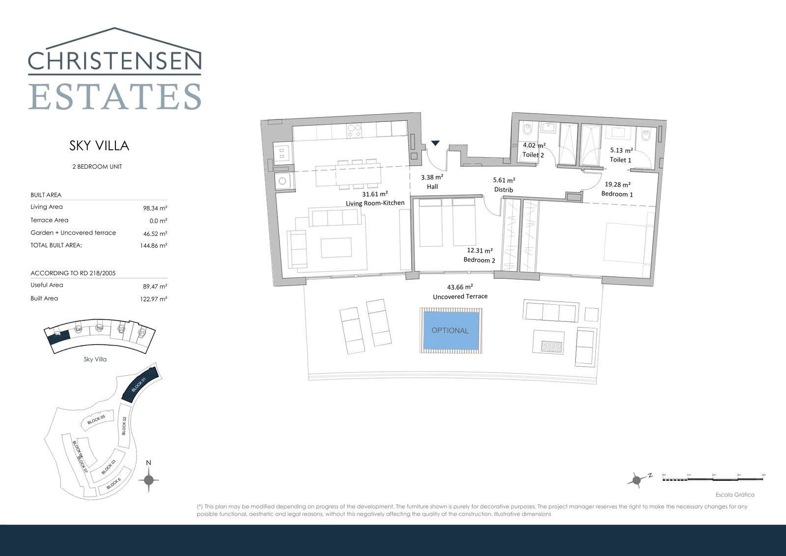 Penthouse i Sky Villa med to soverom – Elegant planløsning med en imponerende åpen terrasse som tilbyr panoramisk sjøutsikt over Benalmádena og Fuengirola.