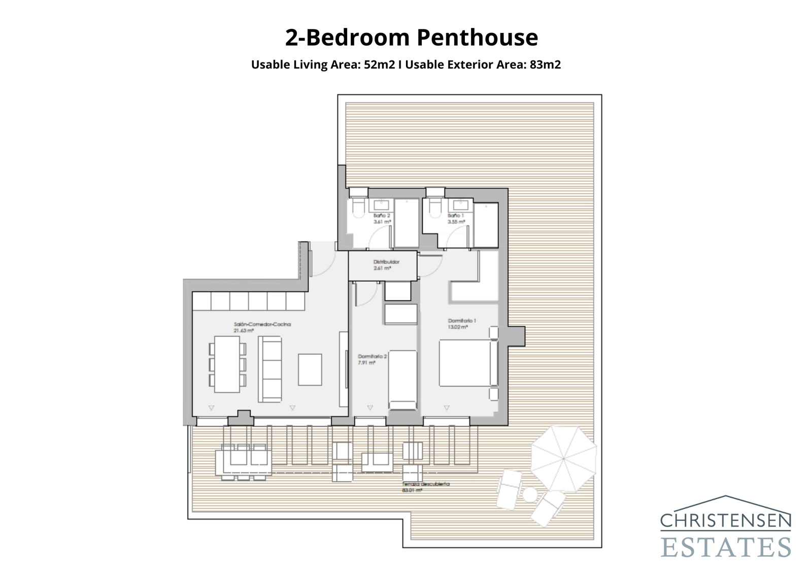 Den eksklusive toroms penthouse-leiligheten har en ekspansiv terrasse som går rundt hele leiligheten, noe som gir eksepsjonell plass for underholdning og avslapning.