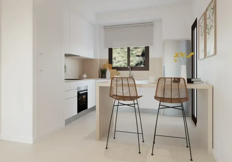 Et moderne, åpent kjøkken med høykvalitets finish, perfekt for dagligliv og underholdning.