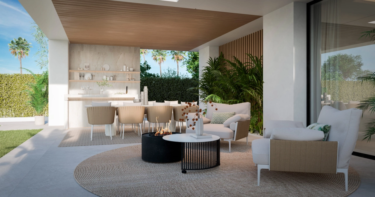 Nyt Costa del Sol-livsstilen med en sofistikert overbygd terrasse, perfekt for utendørs bespisning og avslapning.