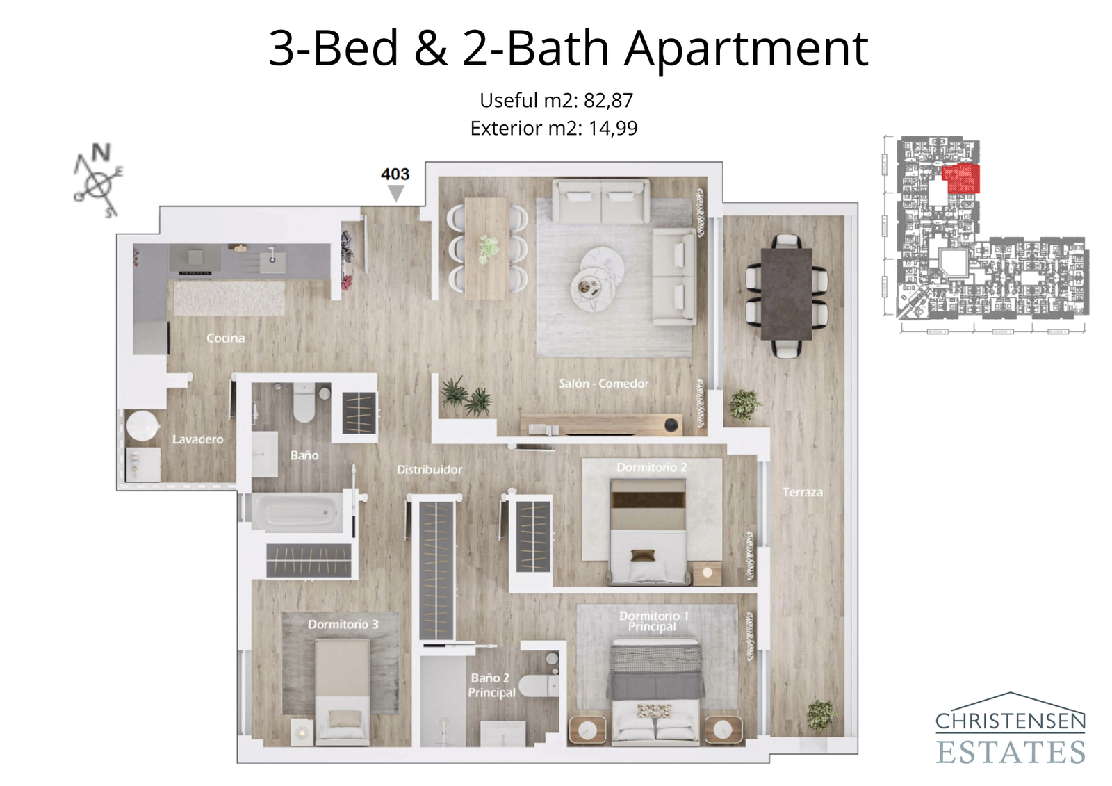 Denne treroms planløsningen tilbyr en perfekt balanse mellom felles og private rom, med en stor master suite.