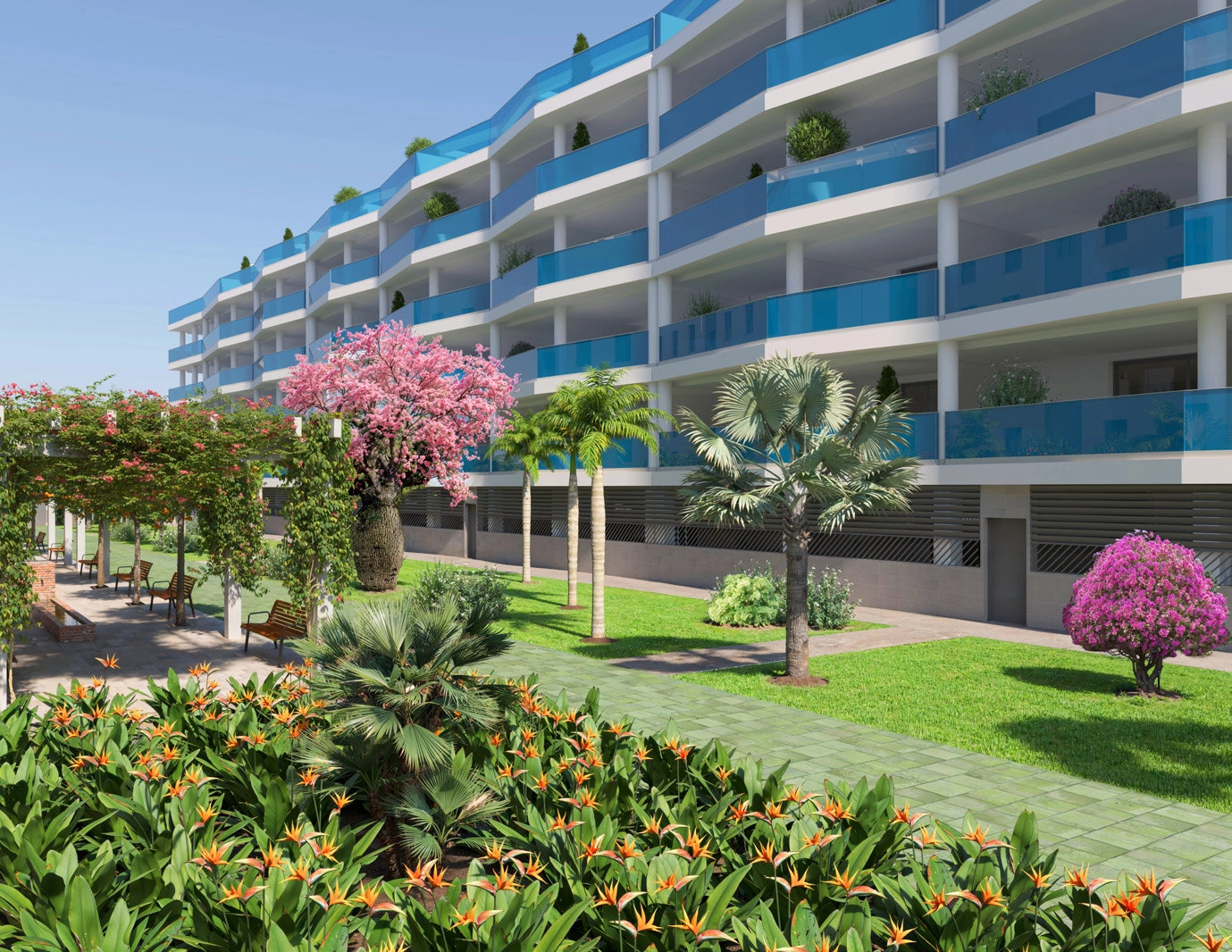 Opparbeidede hager gir et rolig grønt fristed for beboerne å slappe av og komme i kontakt med naturen.