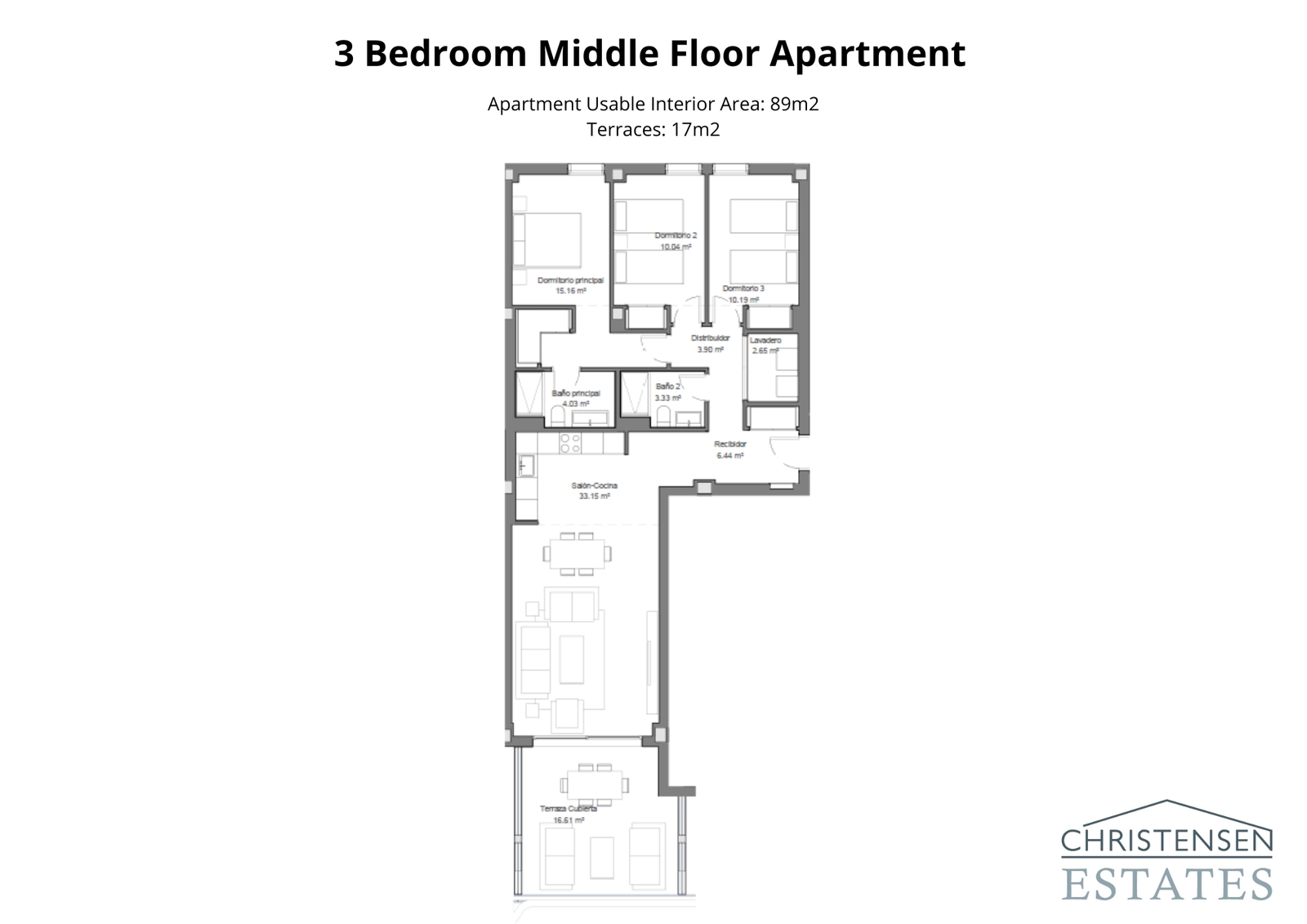 En veldesignet tre-roms bolig, som tilbyr god plass for familie og gjester, komplett med en vakker terrasse.