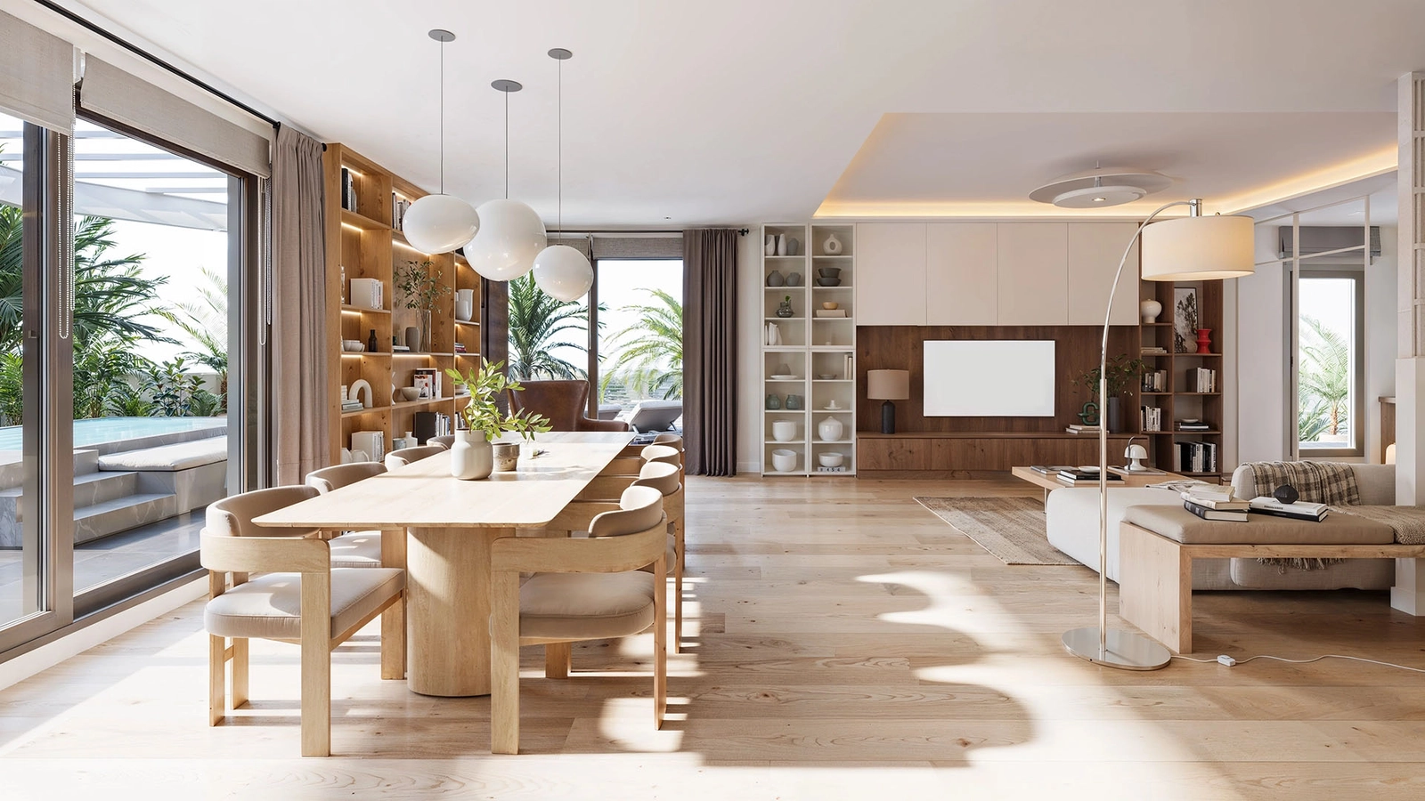 Solrike oppholdsrom er designet for komfort og eleganse, og flyter sømløst ut til private terrasser.