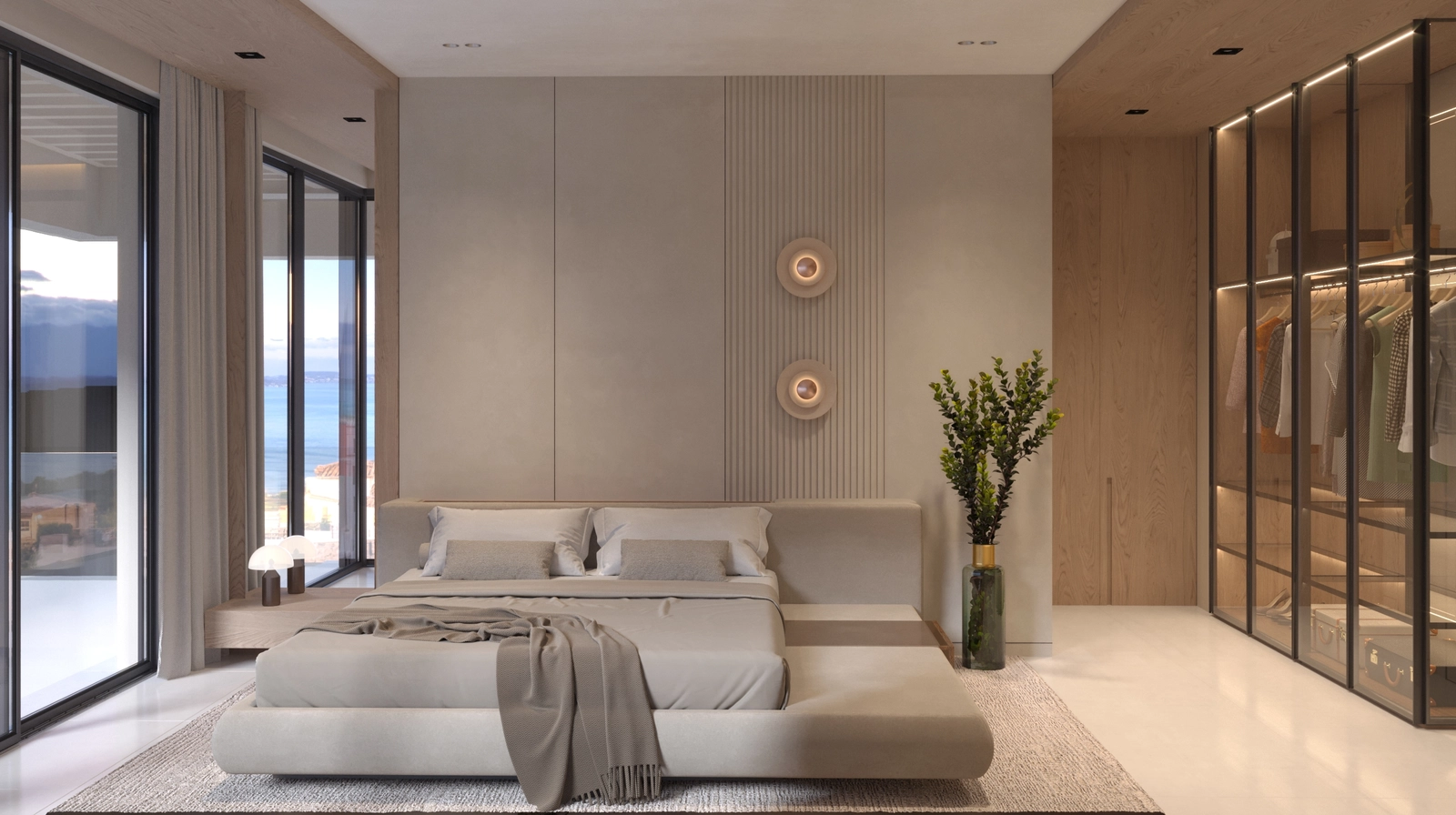 Hovedsoveromssuiten er et fredelig tilfluktssted med vakker utsikt og en romslig walk-in garderobe.