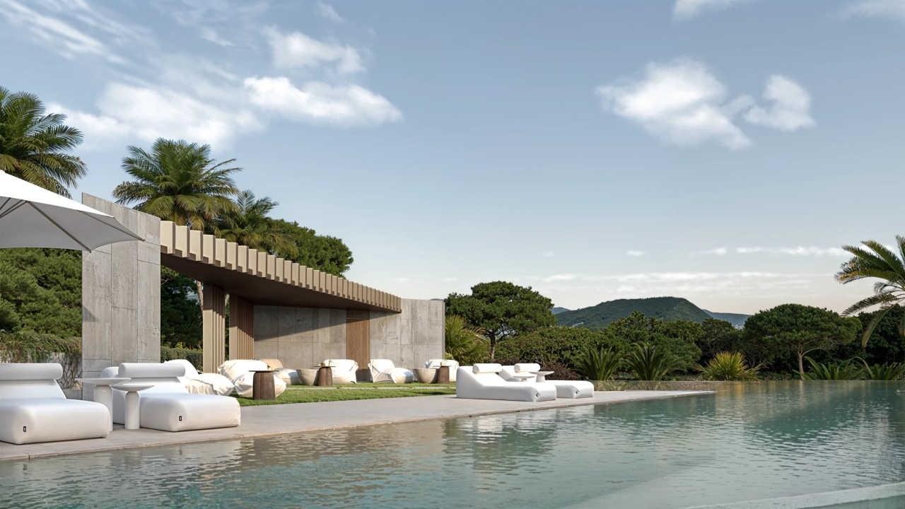 Det store felles svømmebassenget og solområdet tilbyr en perfekt ramme for avslapning og å nyte den spanske solen.