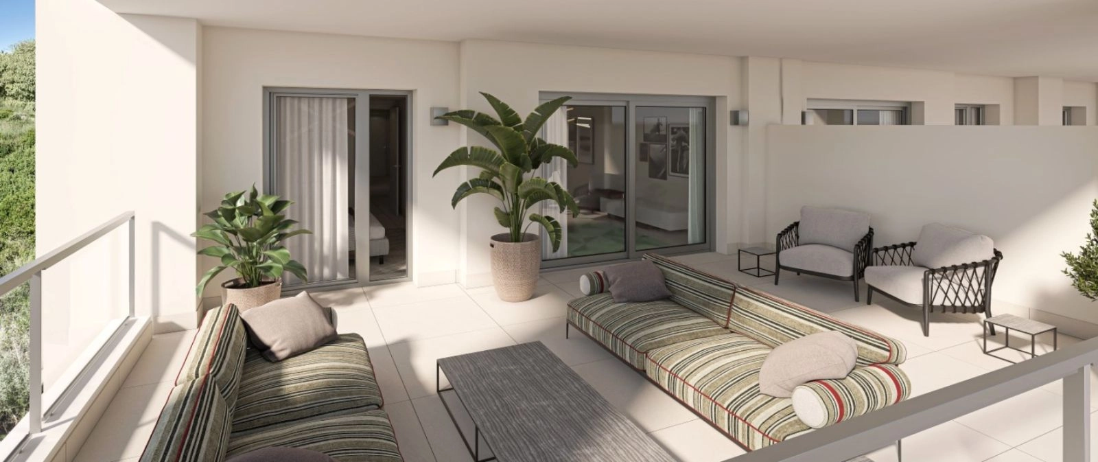 Romslige private terrasser tilbyr den perfekte rammen for servering, underholdning eller bare avslapning i solen.