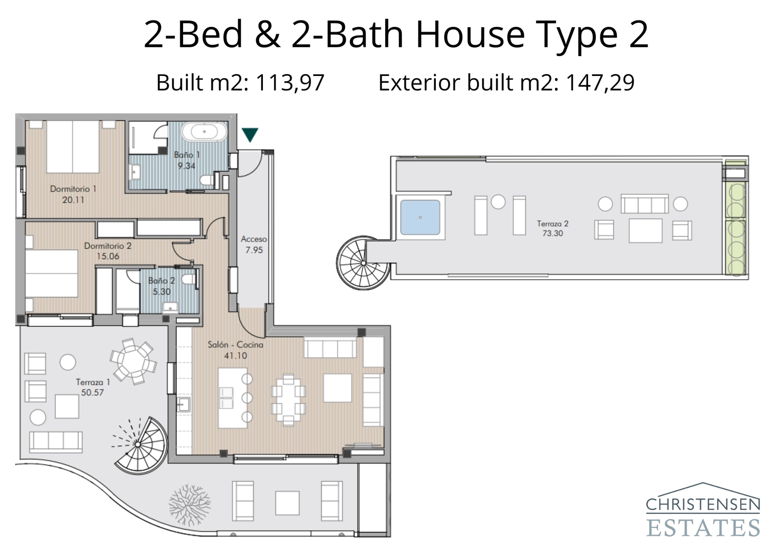 En intelligent designet to-roms leilighet med en ekspansiv terrasse som utvider boarealet utover.
