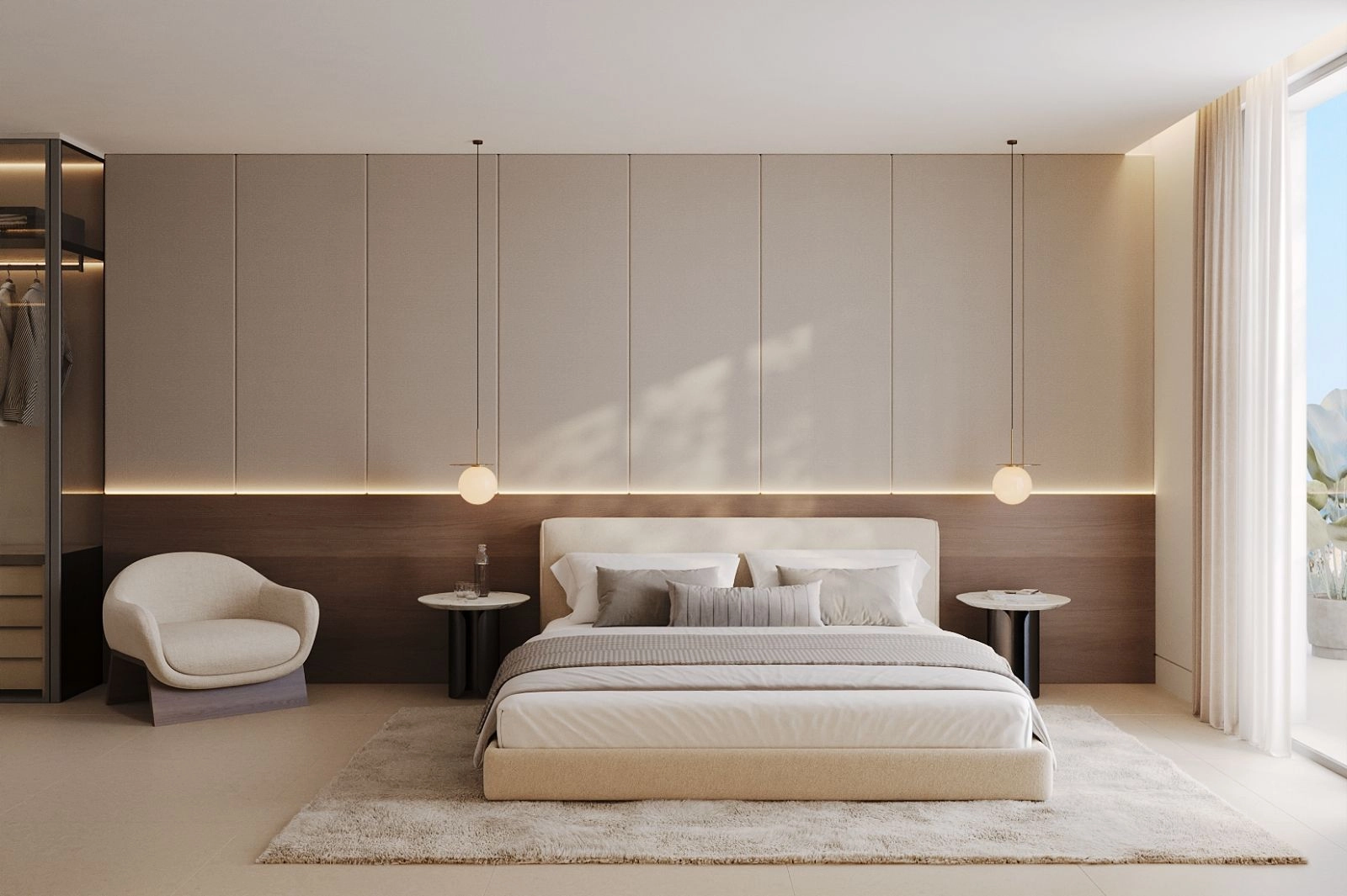 Et rolig og romslig hovedsoverom designet for optimal komfort og avslapning.