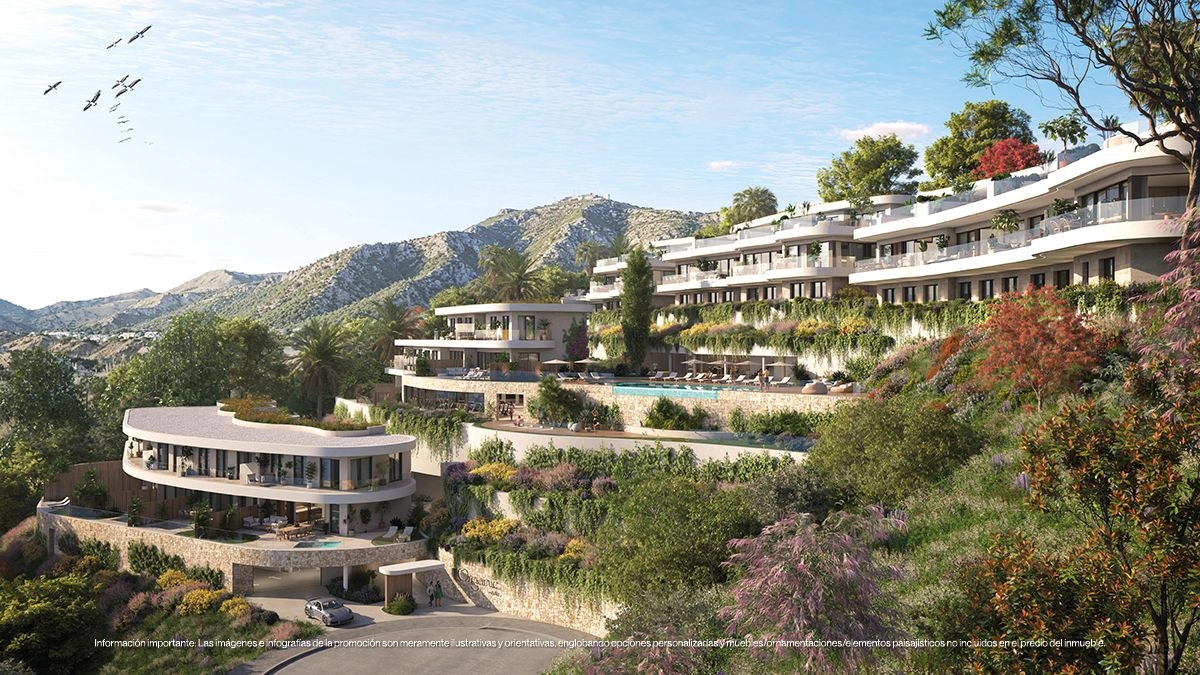 Den terrasserte arkitekturen sikrer privatliv og maksimerer den fantastiske fjell- og havutsikten for hver bolig.