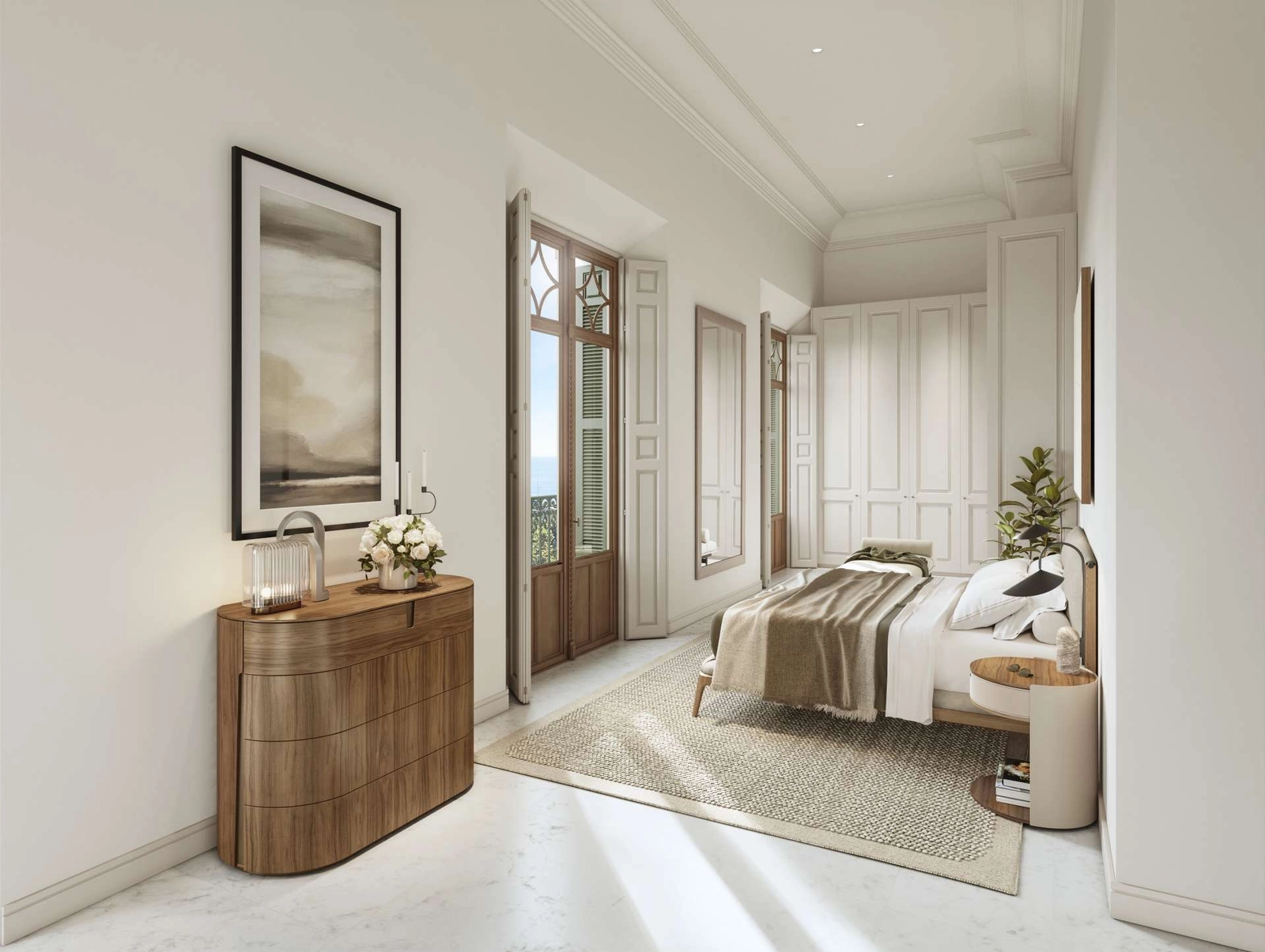 Hovedsoverommene er rolige tilfluktssteder, og tilbyr plass, eleganse og vakker utsikt.