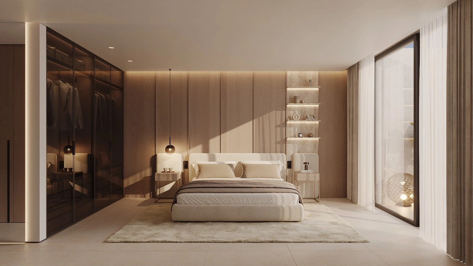 Elegant design og rikelig med oppbevaringsplass, inkludert en stilig integrert garderobe i hovedsoverommet.