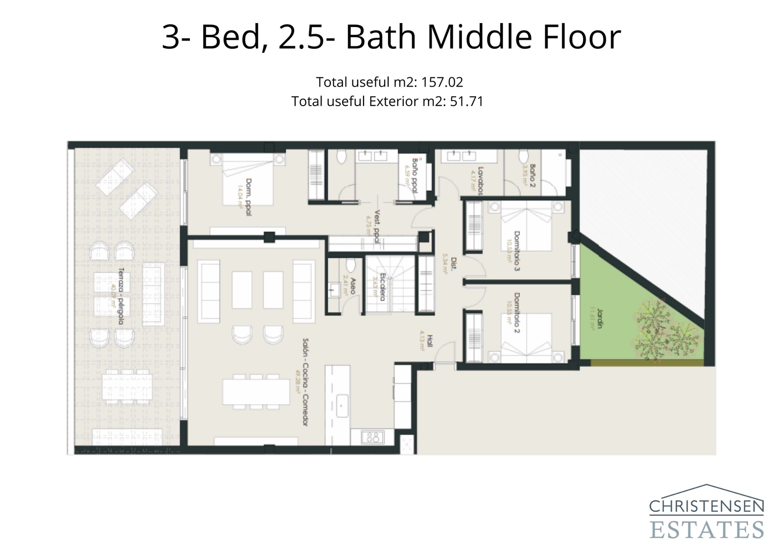 Romslig planløsning med tre soverom og en stor, overbygd terrasse som utvider boarealet utover. Ideelt for familieliv.