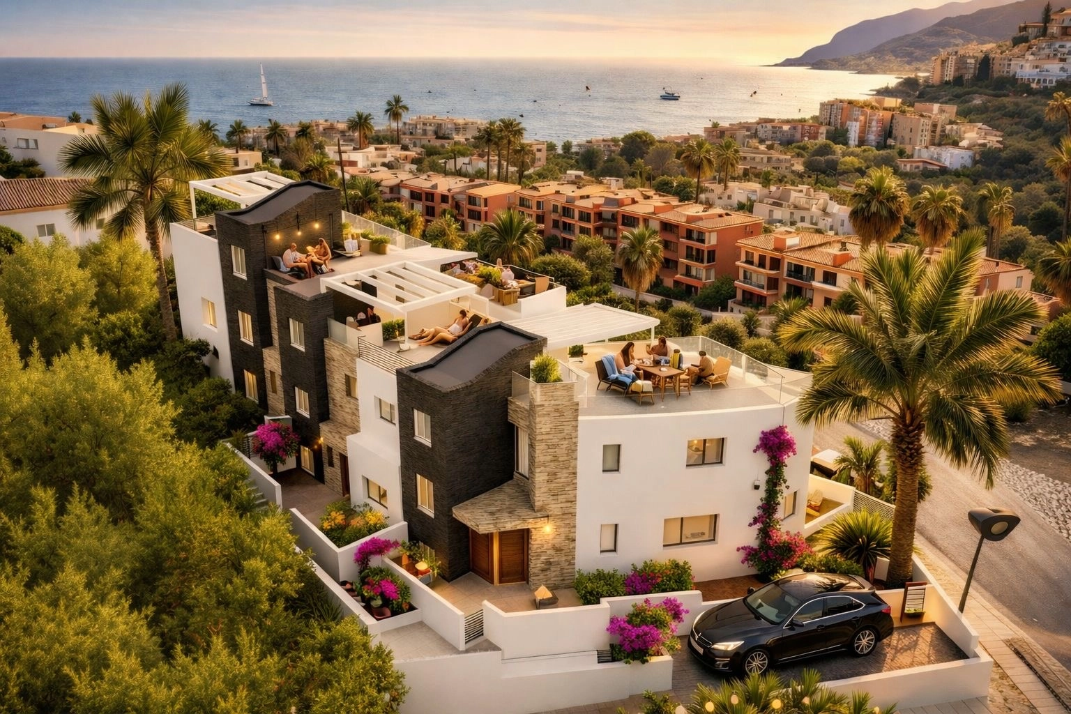 Når kvelden kommer, blir takterrassene perfekte steder for avslapning og for å nyte solnedgangen over Middelhavet.