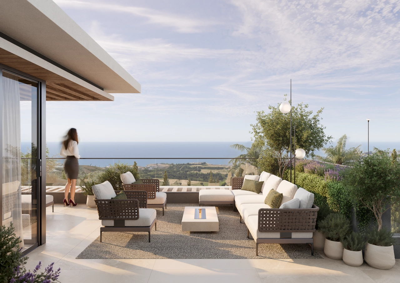 En romslig terrasse designet for å nyte fantastisk utsikt over Middelhavet.