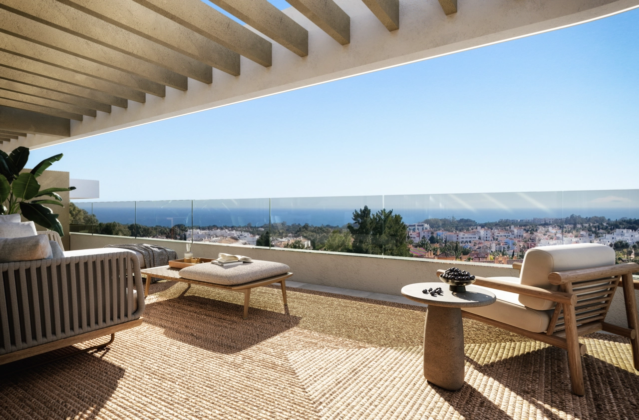 Romslige private terrasser tilbyr fantastisk havutsikt over Costa del Sol.