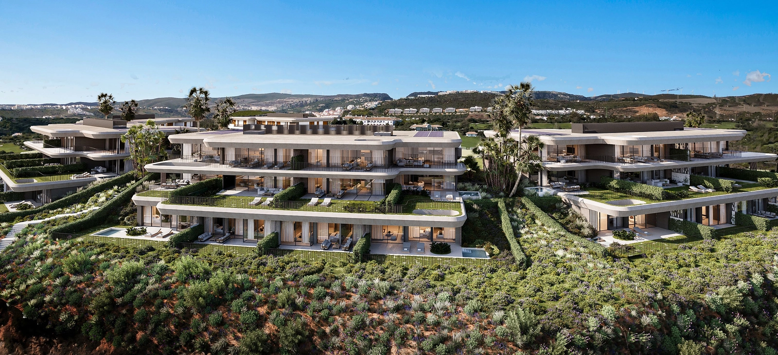 Romslige terrasser og private hager tilbyr eksklusive uteområder.