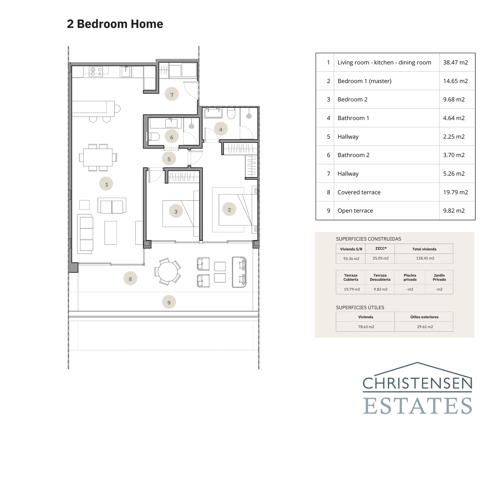 En effektiv og elegant planløsning med to soverom, designet for komfort og moderne livsstil.