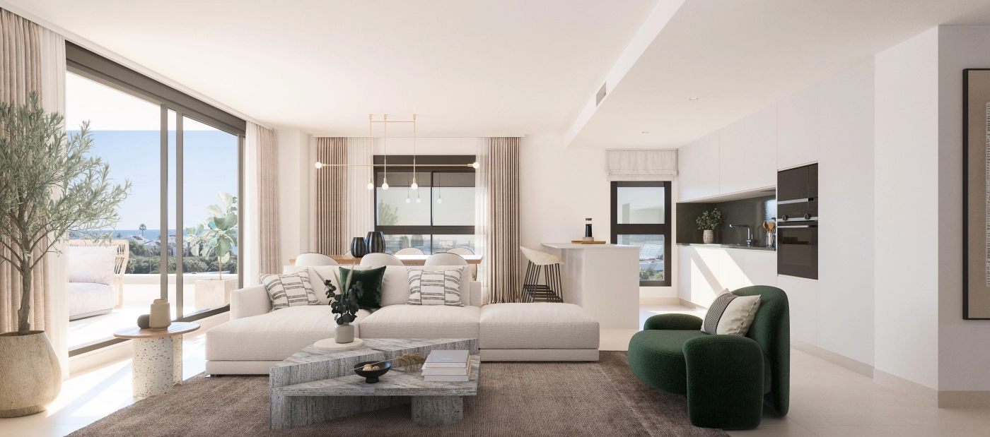 Romslige interiører flyter sømløst fra stuen til terrassen, perfekt for å nyte utsikten.