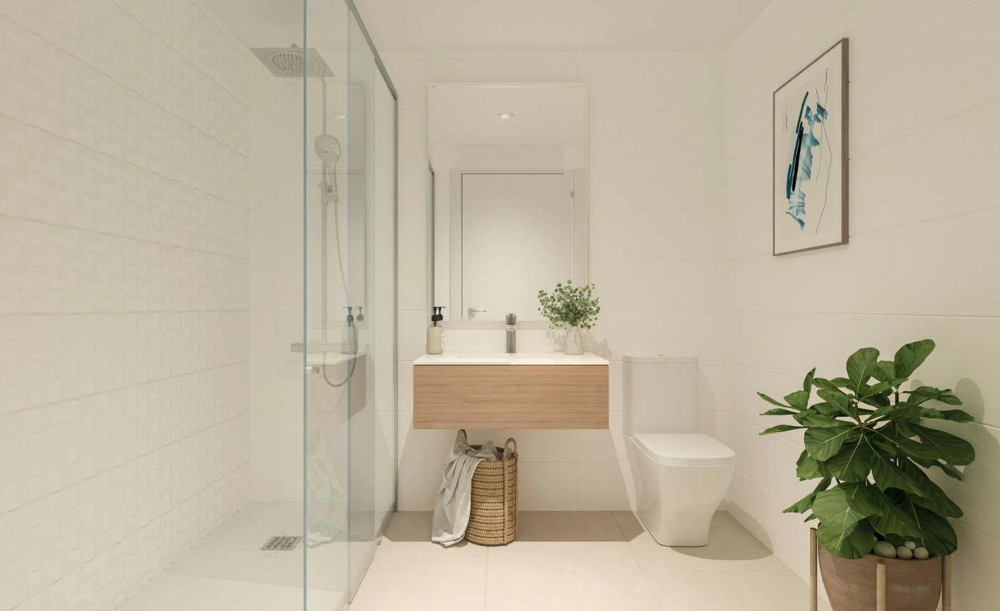 Et stilrent og moderne bad med materialer og finish av høy kvalitet.