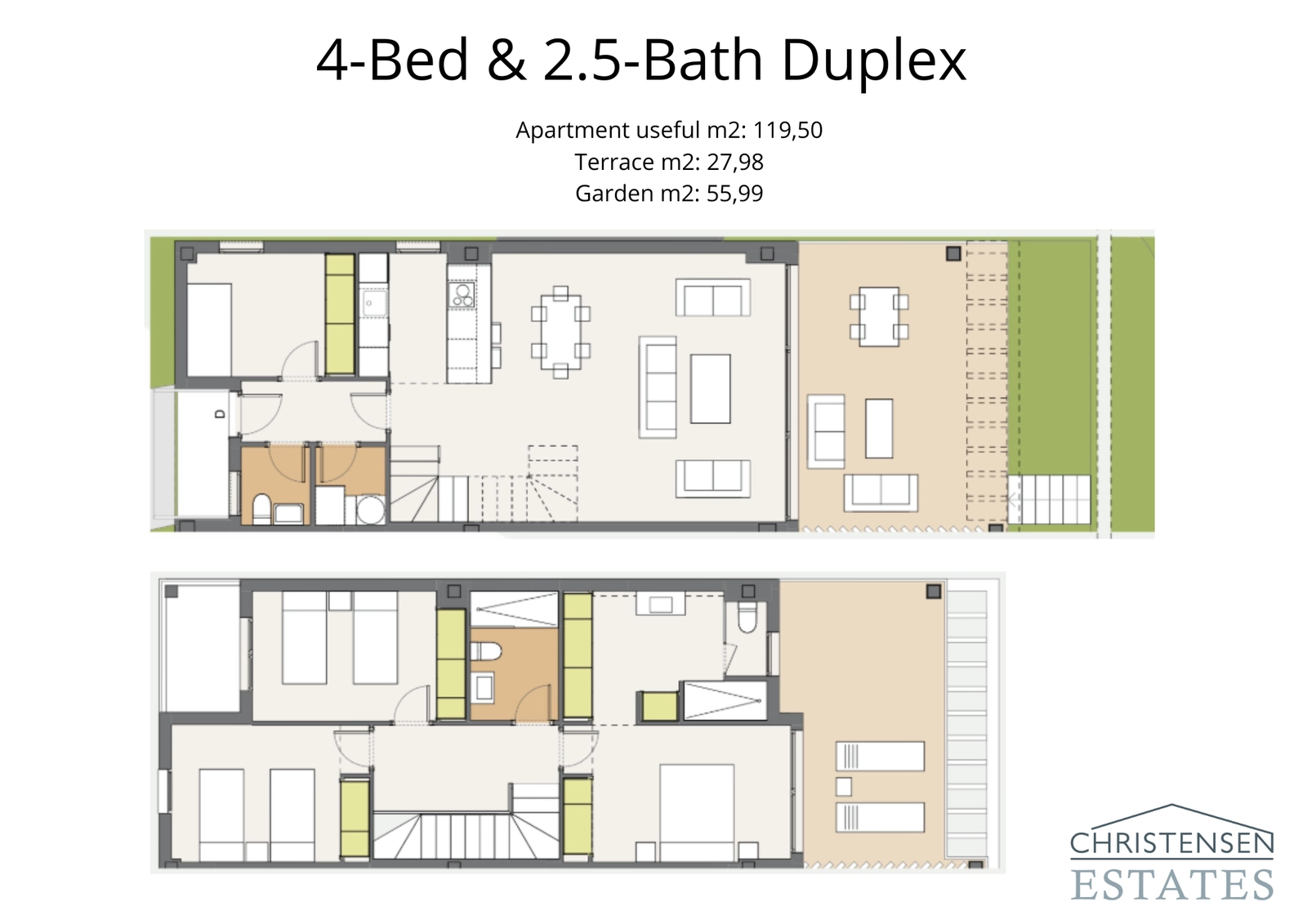 Fire-roms rekkehus/leilighet over to plan, som tilbyr to nivåer av sofistikert boareal med en privat hage.