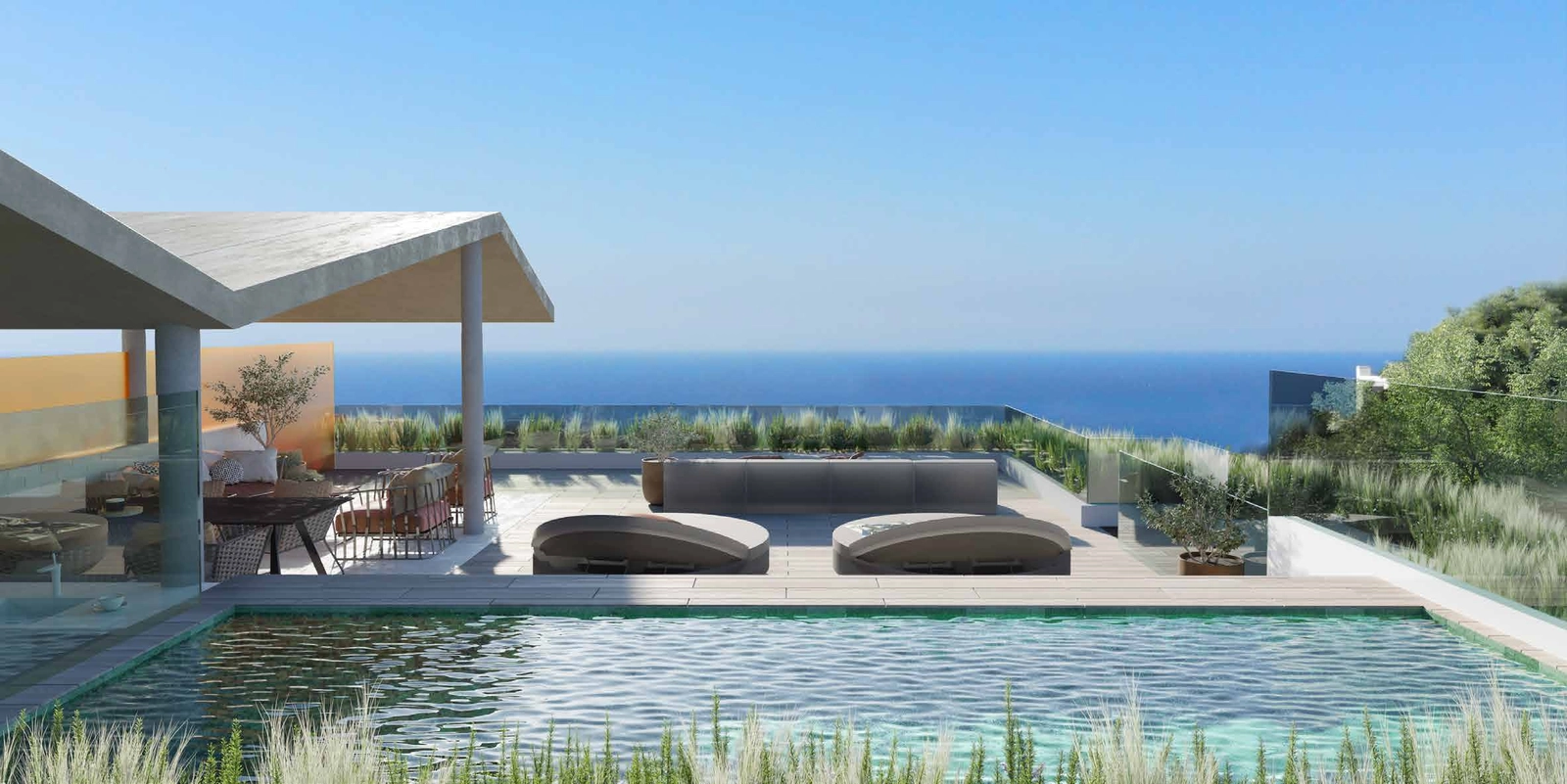 Takleilighetens solarium tilbyr en perfekt ramme for underholdning med panoramisk havutsikt.