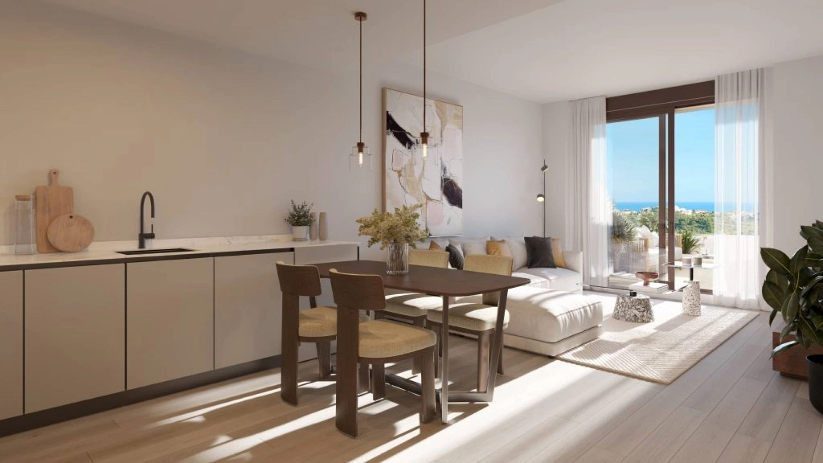 Et åpent kjøkken og spisestue, perfekt for å underholde gjester eller nyte rolige familiemiddager.