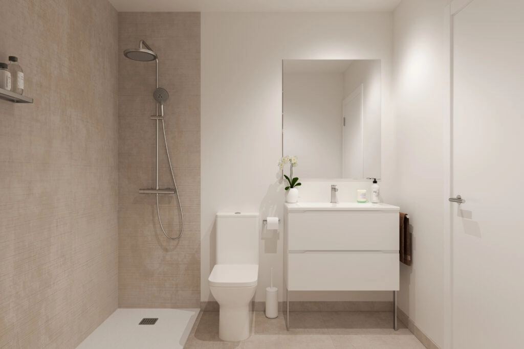 Et stilrent og moderne bad med armaturer av høy kvalitet og et rent, minimalistisk design.