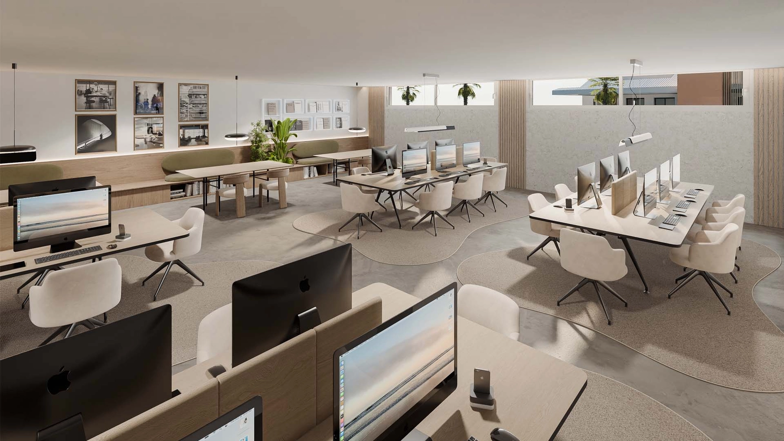 Et moderne og inspirerende samarbeidsområde for beboere som jobber hjemmefra.