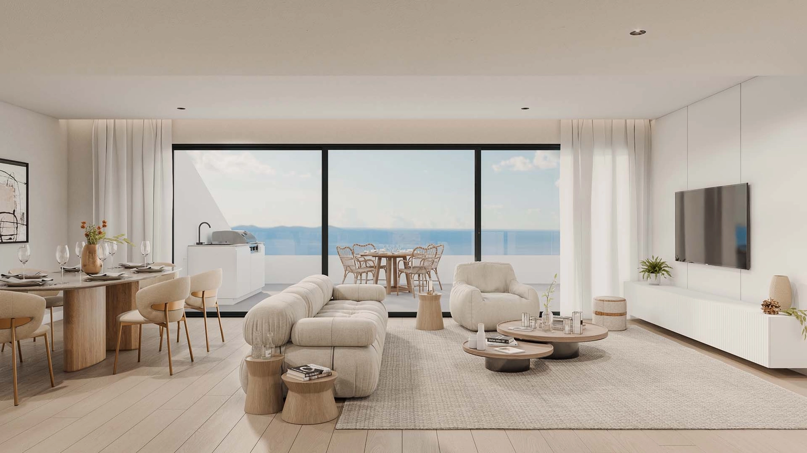 Lyse og luftige oppholdsrom designet for å koble sømløst til uteområdene.