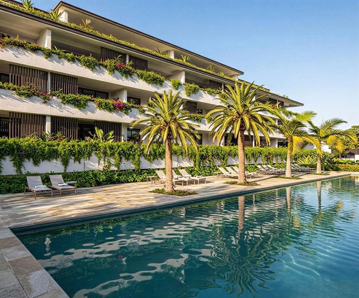 Nyt solen på Costa del Sol fra det elegante loungeområdet ved bassenget.