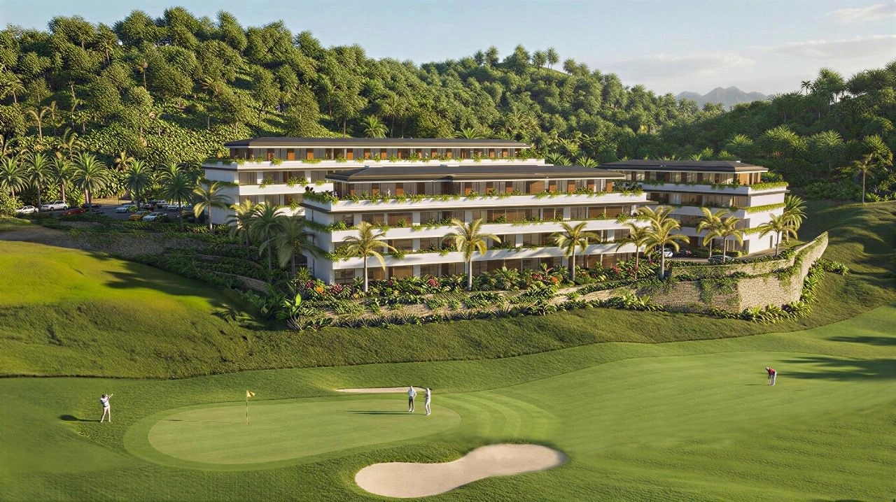 Prosjektet er perfekt integrert i golfbanens bølgende åser.