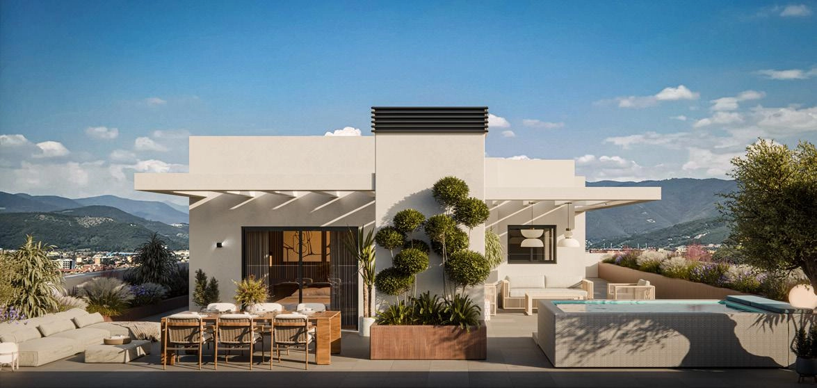 Romslige terrasser designet for å nyte det milde klimaet på Costa del Sol hele året.