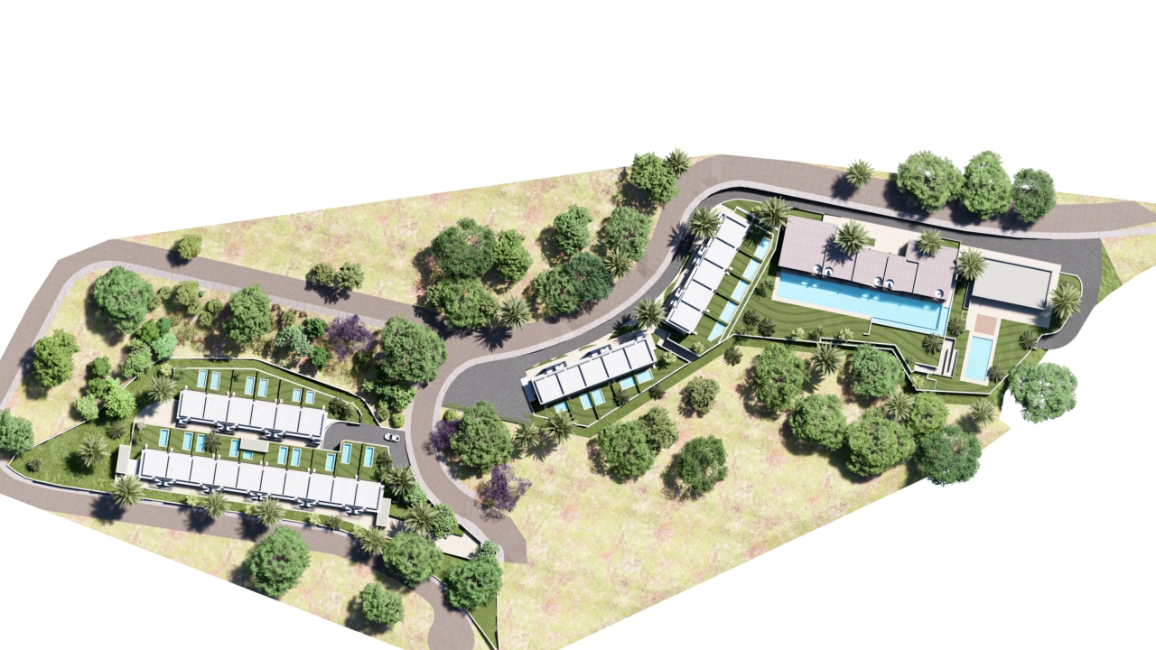 En omfattende hovedplan som illustrerer den gjennomtenkte utformingen av utviklingen, dens grøntområder og fellesarealer.